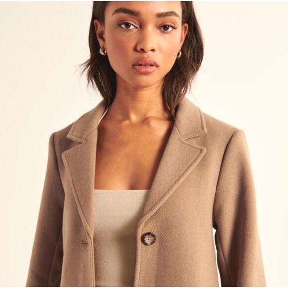 Abercrombie & Fitch Wool Blend Dad Coat Camel Tan Long Size XS Extra Small - Picture 3 of 12